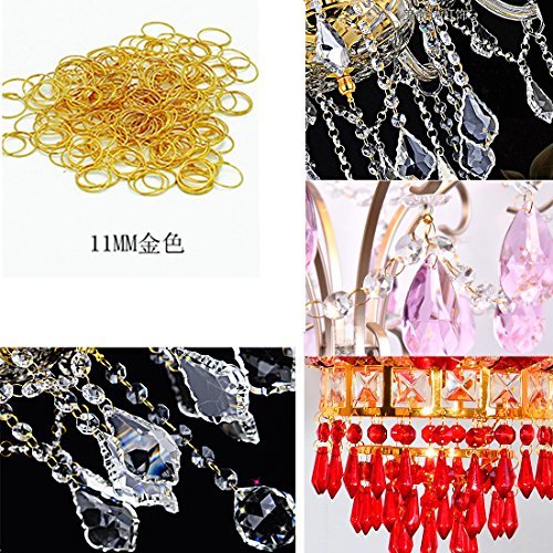 H&D 500pcs Round Edged Split Circular Ring Clips for Crystal Lamps, Crystal Curtain, Crystal Garland, Necklaces, Keys, Earrings, Jewelry Making and Craft Ideas (11mm, Golden) - color: Golden