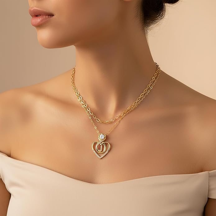 Heart Letter Necklaces for Women 14K Gold Plated Cubic Zirconia Heart Initial Layered Necklace Infinity Pendant Necklace Letter Initial Jewelry for Women