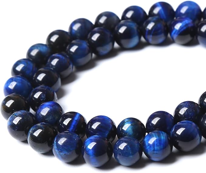 120PCS 6mm Lapis Lazuli Blue Tiger Eye Beads Natural Stone Round Loose Beads Energy Gemstone Healing Power for Jewelry Making 2 Strand 32"