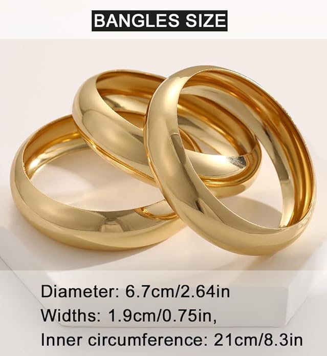 Chunky Gold Bangle Bracelets for Women, Dainty 14k Gold Plated Big Stackable Bangles Set, Trendy Cuff Bracelet Stack Fashion Jewelry Gifts