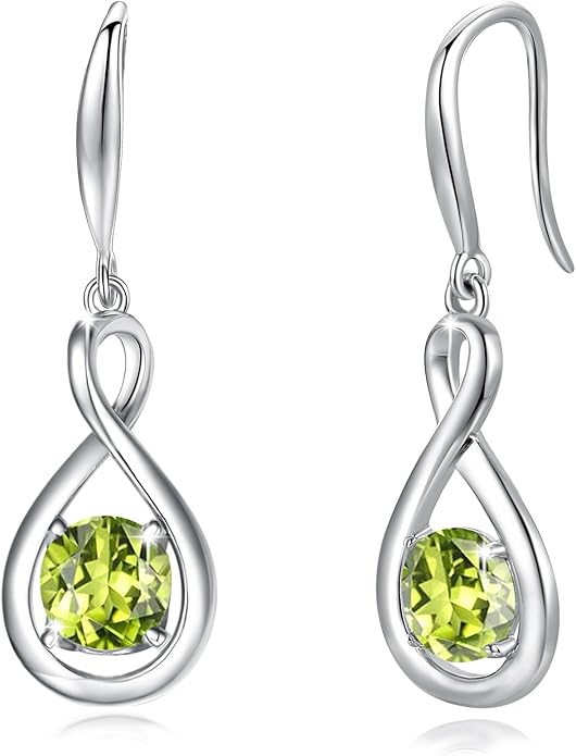 FANCIME Valentines Day Gift Dangle Drop Earrings 925 Sterling Silver Dainty Infinity Round Gemstone Birthstone Jewelry Birthday Gifts for Her Women