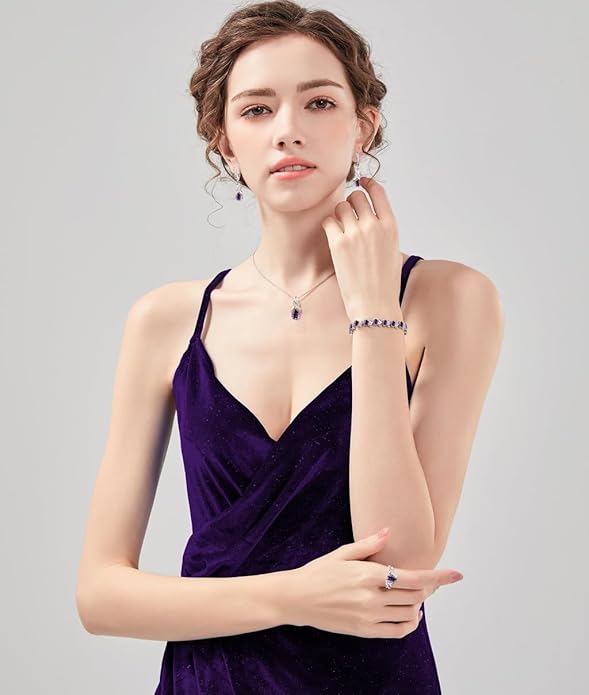 LMXXVJ Jewelry Set for Women,Teardrop Cubic Zirconia Necklace Earrings Adjustable Ring Bracelet Jewelry Set Formal Jewelry Gift