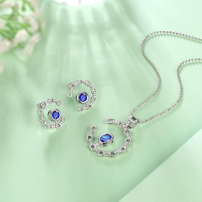 Elegant C-Shaped Crystal Necklaces/Stud Earrings Set with Birthstone Jewelry Set Silver Plated Fashion Jewelry for Women CS0003