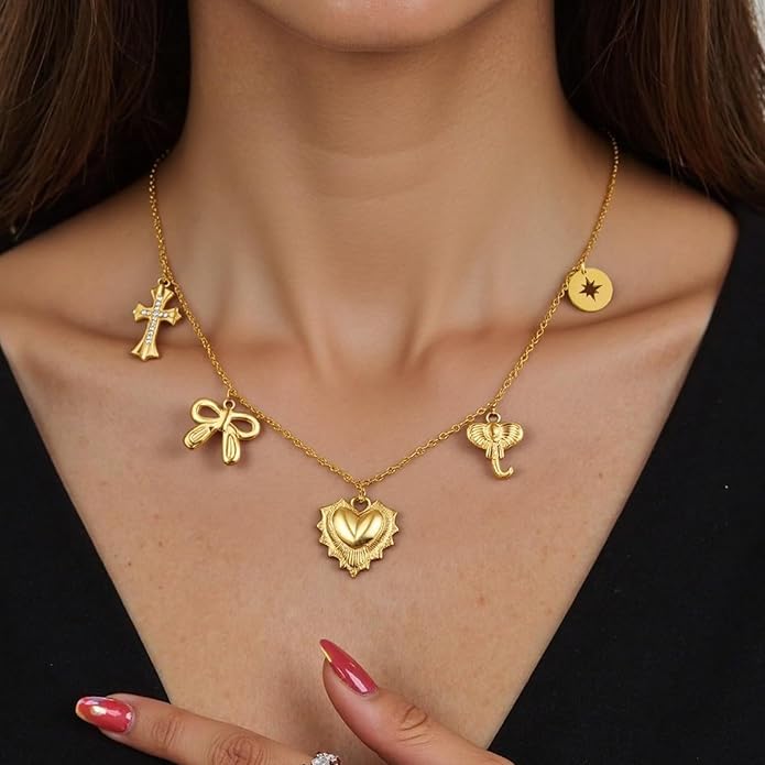 Heart Necklace for Women, 18K Gold Plated Heart Pendant Layered Necklaces Jewelry Gifts Gold Silver