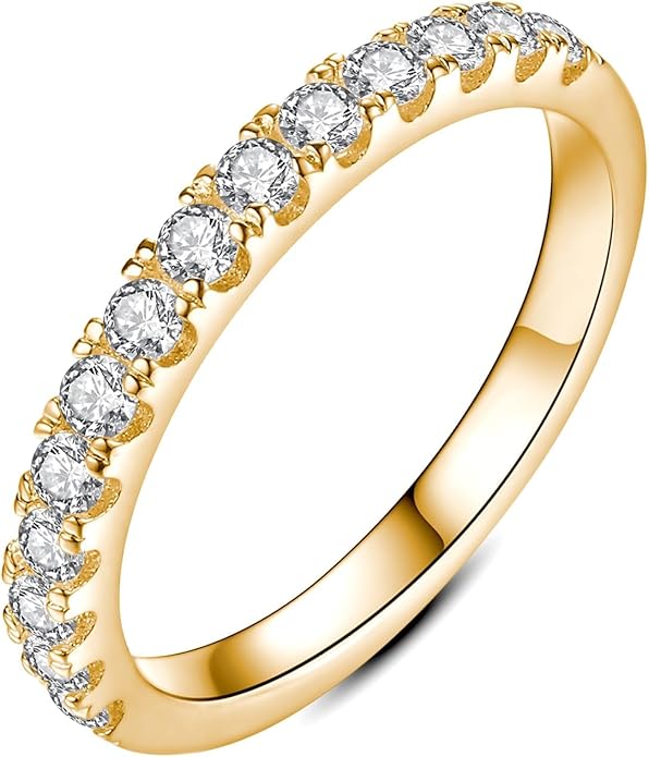 IMOLOVE Moissanite Wedding Band Wedding Rings for Women 0.35 ct D Color VVS1 Lab Created Diamond 18K Gold Plated Silver Rings Half Eternity Stackable Engagement Ring Anniversary Band Size 4-11