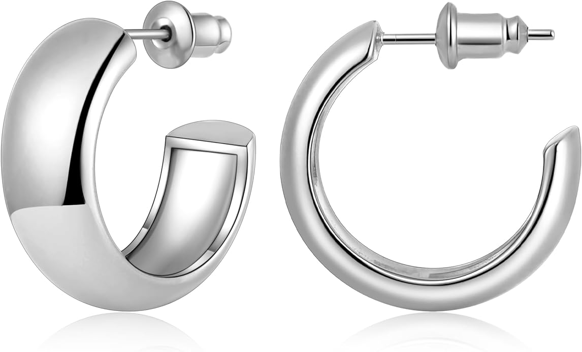 Gamicy Small 14K Gold Plated Hoop Earrings for Women with 925 Stering Silver Post, 14K Real Gold Plated Chunky Lightweight Hoops Earrings