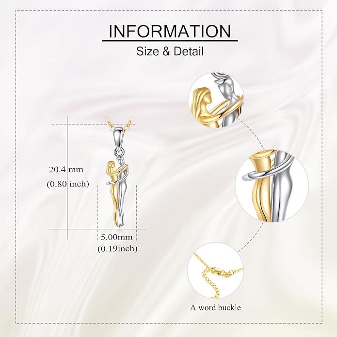 GEHN 18K Solid Gold Hug Couple Necklace 18K Yellow Gold Hugging Couple Pendant Anniversary Jewelry for Women Wife Lover Him and Her