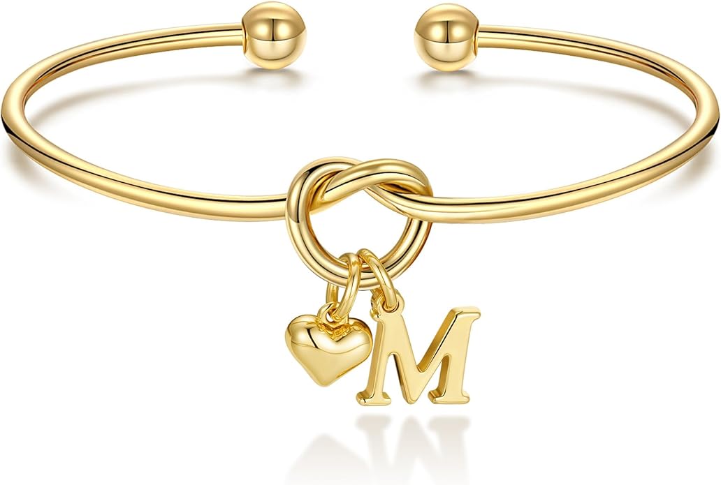 M MOOHAM Valentines Gifts for Her Teen Girls - Knot Initial Bracelets for Women Bridesmaids Proposal Gift Bridesmaid Gift Heart Initial Bracelet Friendship Bracelets Valentines Gifts for Women Sister