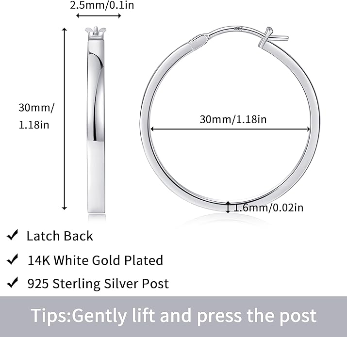Gacimy Flatted Hoop Earrings for Women 14K Gold Plated with 925 Sterling Silver Post