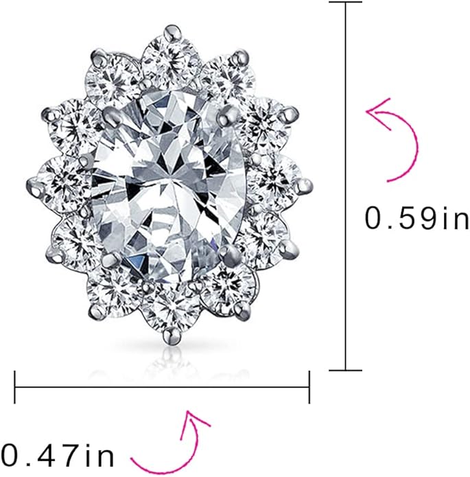 Traditional Classic Bridal Simulated Gemstones Cubic Zirconia AAA CZ Halo Crown Oval Stud Clip On Earrings For Women Wedding Non Pierced Ears Rose Gold Silver Plated