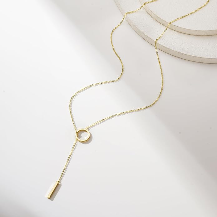 Yoosteel Long 14K-Gold-Plated Necklace for Women - Valentines Gifts Dainty Y-Shaped Necklaces Lariat Drop Chain Simple Jewelry Trendy Gift for Women