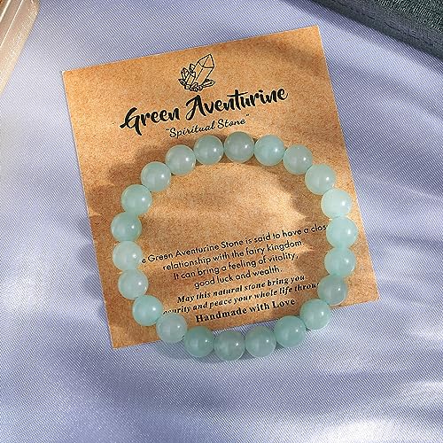 MAIBAOTA Healing Crystal Bracelet for Women Men, 8/4 mm Natural Stone Beaded Bracelets, Jewelry Birthday Gifts, Round Gemstones Stretch Bracelets - color: Green-Aventurine, size: 8 mm