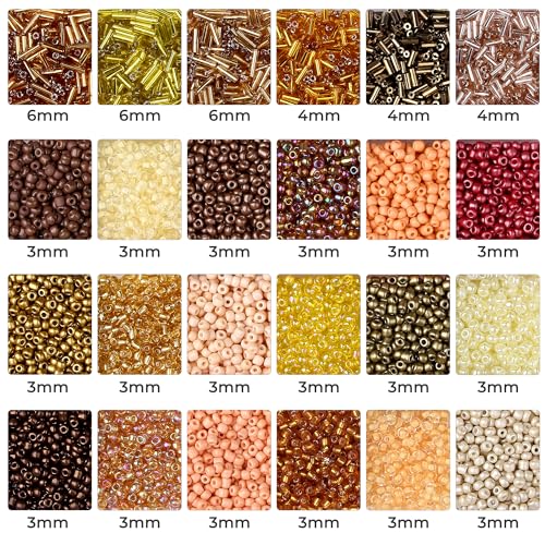 ZHIYUXI 7500Pcs Gold Glass Seed Beads Kit for Jewelry Making with Bugle Tube Bead 24 Colors Waist Embroidery Beads for DIY Bracelet Necklace Making Craft Beading Kit - color: C-Gold
