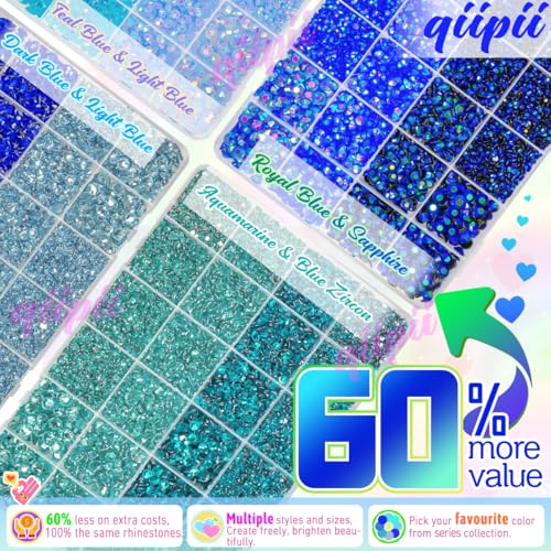 qiipii 8 Color 2-6mm Blue Jelly Resin Rhinestones w B7000 Jewelry Glue for Bedazzling Crafting Flatback Stones Gems Diamonds for Nails Face Eyes Makeup Tumblers Bottles DIY Crafts Clothes Shoes Phones - color: Light / Dark / Peacock Blue Series Rhinestone
