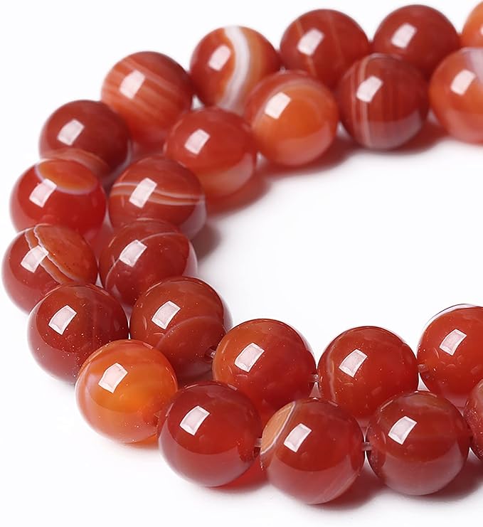 60PCS 6mm Natural Red Striped Agate Beads Round Loose Gemstone Beads for Jewelry Making DIY Bracelet Necklace 15 Inch,Energy Stone Healing Power