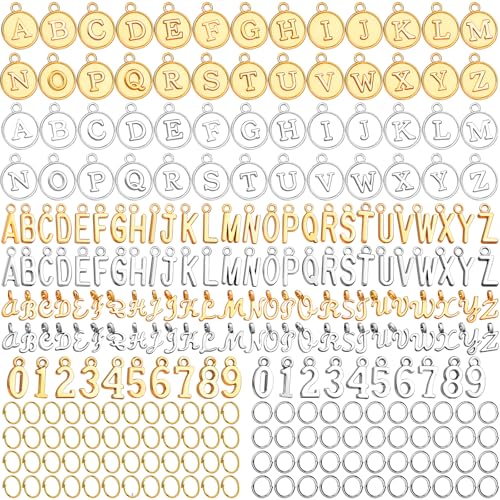 LEOBRO Letter Charms, 376 Pcs Gold & Silver Charms for Jewelry Making, Necklace, Bracelet, Jewelry Making Supplies, with Jump Rings - color: Gold & Silver