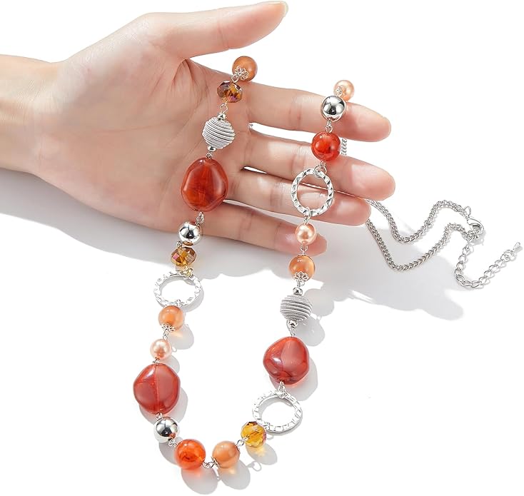 PEARL&CLUB Long Beaded Necklaces For Women - Sweater Chain Fashion Jewelry Necklace Gifts For Women