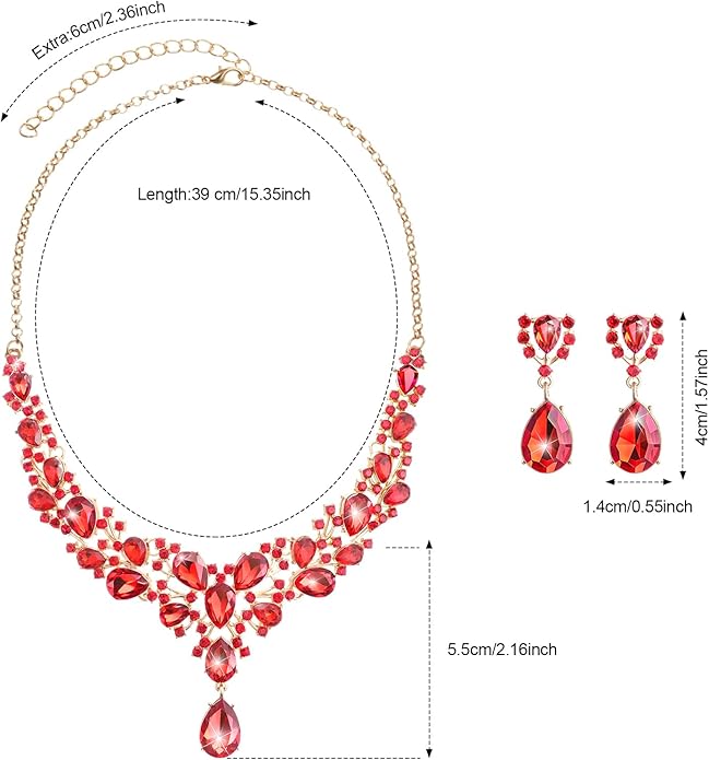 Hicarer Bridal Teardrop Cluster Crystal Jewelry Set for Women Necklace Earrings Wedding