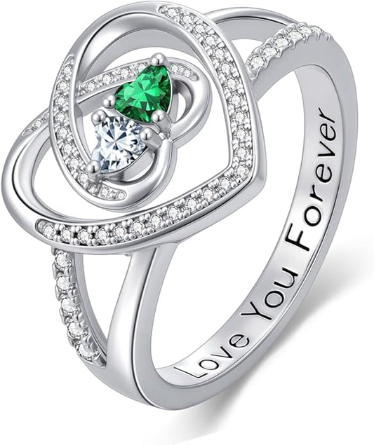 Valentine's Day Gifts for Women Birthstone Rings for Women Heart Statemet Engagement Eternity Wedding Promise Rings Jewelry Anniversary Christmas Valentine Mothers Day Birthday Gifts for Wife Her Girlfriend