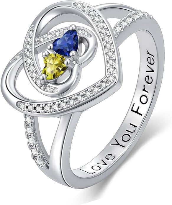 Valentine's Day Gifts for Women Birthstone Rings for Women Heart Statemet Engagement Eternity Wedding Promise Rings Jewelry Anniversary Christmas Valentine Mothers Day Birthday Gifts for Wife Her Girlfriend
