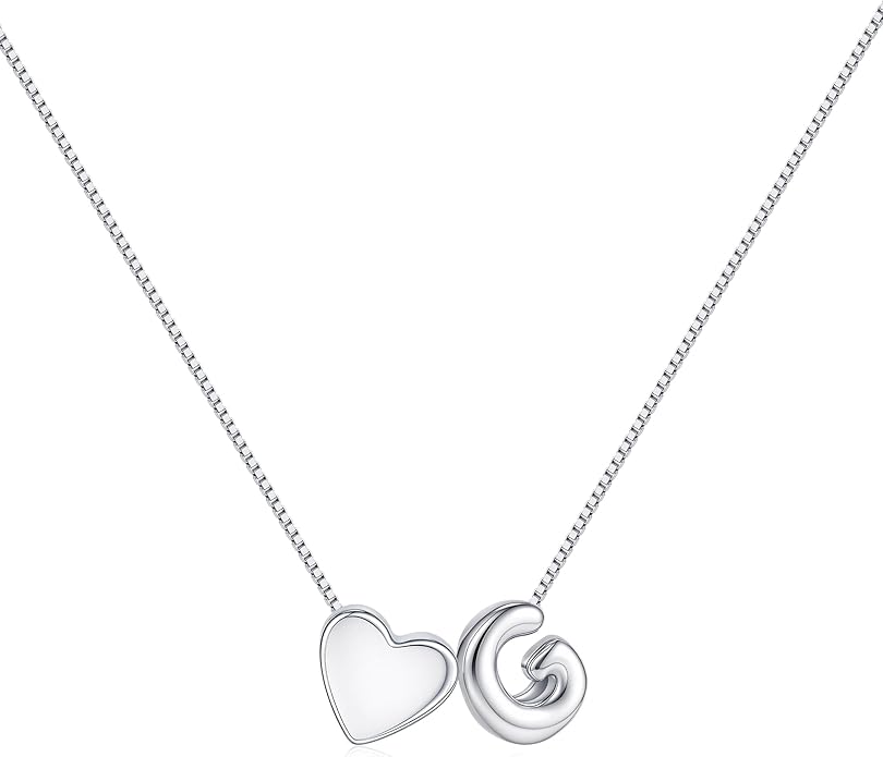 JKK Valentines Day Gifts for Her, 925 Sterling Silver Letter A-Z Heart Necklace Silver Jewelry Trendy Stuff Birthday Valentine's Day Gifts for Women Mom Her