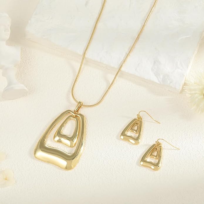 Madison Tyler Gold Plated Jewelry Set for Women | Silver Teardrop Pendant Necklace Trendy | Long Necklace with Snake Chain | Fashion Dangle Earring Set