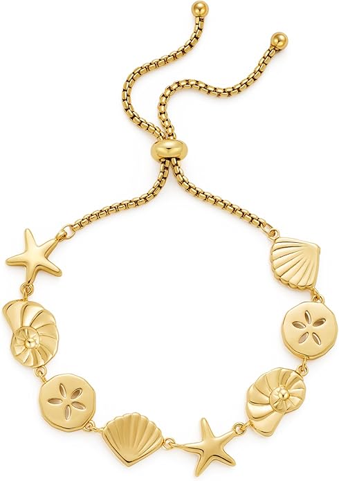 Gold Charm Bracelet for Women Boho Adjustable Shell Starfish Bracelet Summer Beach Ocean Statement Bracelets