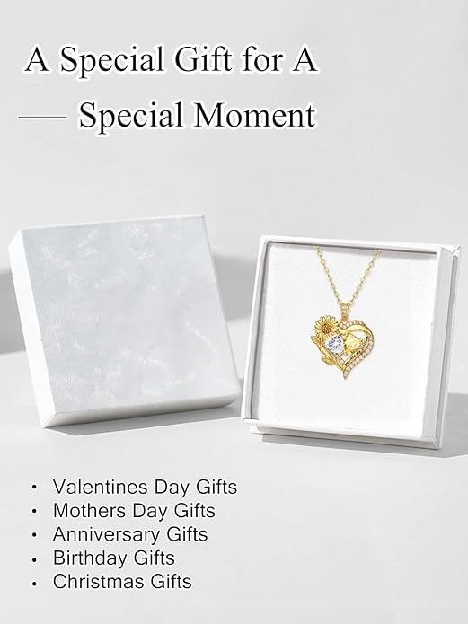 Sunflower Heart Necklace for Women 14K Gold Exquisite Valentines Day Anniversary Birthday Gifts for Wife Mother Her Double Birthstone Pendant Jewelry‘You Are My Sunshine’
