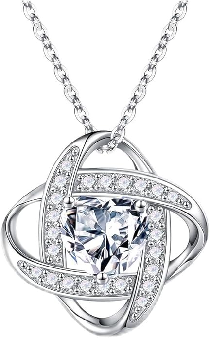 Iefil Valentines Gifts for Her Wife - 925 Sterling Silver Love Knot Birthstone Necklace, Anniversary Birthday Gifts for Women, Jewelry Gifts for Wife Mom Girlfriend