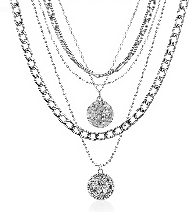Pirate Necklace Chunky Gold Necklace for Women vintage Pirate Coin Pendant Necklace Fashion Chunky Chain Choker Necklaces Pirate Costume Women Men Jewellery