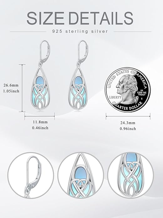 Teardrop Drop Dangle Earrings for Women 925 Sterling Silver Turquoise/Moonstone/White Opal Earrings Celtic Design Boho Jewelry Gifts for Mom Wife Sister