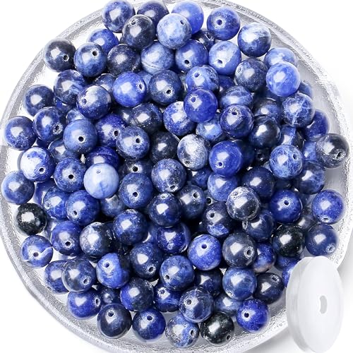 QINJIEJIE 100PCS Blue and White Sodalite Beads 8mm Natural Stone Beads Round Loose Gemstone Bead for Bracelet Beading Crystal Jewelry Making DIY Necklace Earrings 0.32" - color: Blue and White Sodalite, size: 100PCS
