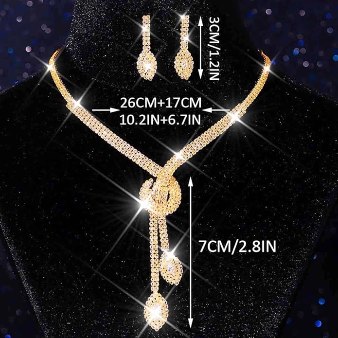 Unicra Silver Rhinestone Bridal Wedding Jewelry Set Crystal Necklace Earrings Sets Formal Prom Costume Jewelry Sets for Women and Brides