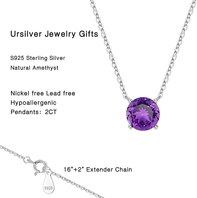Ursilver Valentines Day Gifts for Her - Birthstone Necklace for Women, S925 Sterling Silver Round Birthstone Necklace Birthday Gifts 12 Months Necklaces for Women Jewelry Gift