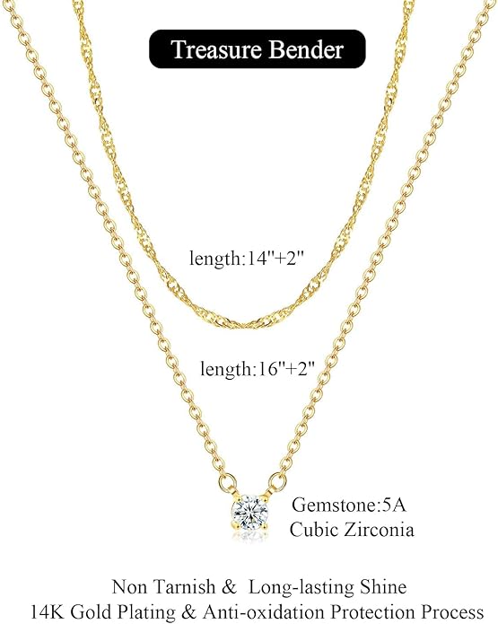 Dainty Gold Necklace for Women Non Tarnish Layered 14k Diamond Pendant Charm Gold Plated Necklaces CZ Trendy Zirconia Chain Choker Necklace Stack Gold Jewelry for Women Birthday Gift