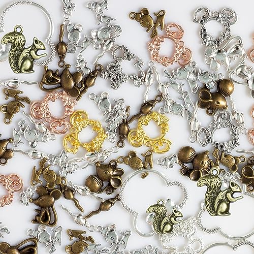 stino 100g Metal Pendant Charms for Jewelry Making, Bulk Silver & Gold Plated Charms for Braclet Necklace Crafts, Animal Plant Flower Pet and so on - color: Mouse Silver & Gold