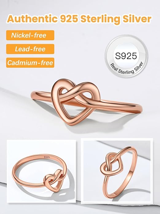 Bestyle 925 Sterling Silver Ring for Women, Minimalist Claddagh Ring Celtic Knot Ring for Women, Irish Promise Wedding Band, Gold/Rose Gold Vermeil Women Band Ring, Stackable, Gift for Her