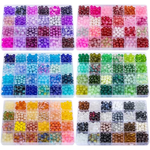 XSEINO About 3600pcs 8mm Glass Beads Making Kit,6Box-144 Colors Dreamy Series Colorful Crystal Beads for Making,DIY Crafts - color: 6Box Colorful Glass Beads