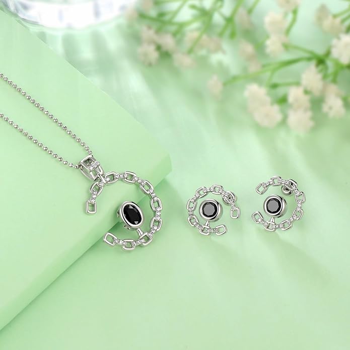 Elegant C-Shaped Crystal Necklaces/Stud Earrings Set with Birthstone Jewelry Set Silver Plated Fashion Jewelry for Women CS0003