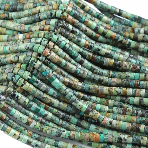 150pcs 2x4mm Natural African Turquoise Tube Shape Beads Loose Flat Round Cylinder Flat Spacer Green Stone Beads for Bracelet Earrings Jewelry Making - color: African Turquoise, size: 2x4mm Tube shape
