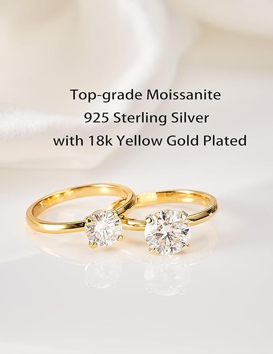 IMOLOVE Solitaire Moissanite Engagement Ring, 1CT D Color VVS1 Clarity, 925 Sterling Silver with 18K White Gold Plated, Ideal Gift for Women