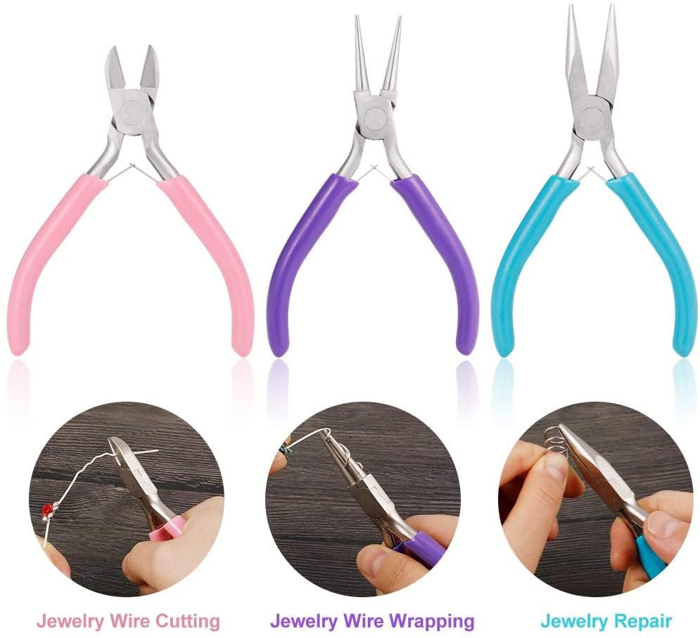 3-Piece Mini Pliers Tool Kit Includes Needle Nose, Round Nose Pliers, Diagonal cutting pliers, for Making Crafts, Repairing Electronic Devices