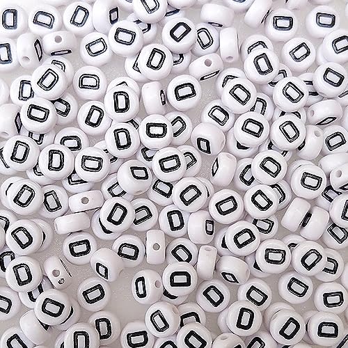 200+ Pieces 4x7mm Single D Letter Beads for Jewelry Making, White Round Acrylic Bulk Alphabet (Black on White) - size: Single letter D 200+ Pcs