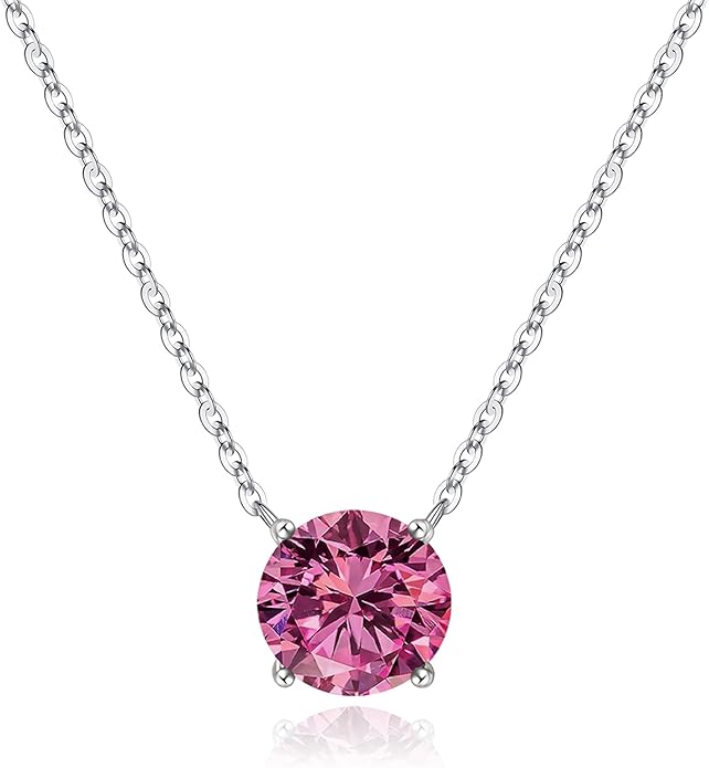 Ursilver Valentines Day Gifts for Her - Birthstone Necklace for Women, S925 Sterling Silver Round Birthstone Necklace Birthday Gifts 12 Months Necklaces for Women Jewelry Gift