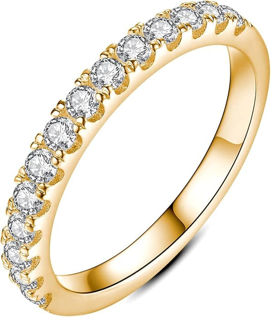 IMOLOVE Moissanite Wedding Band Wedding Rings for Women 925 Sterling Silver Rings with 18K White Gold Plated Eternity Stackable Engagement Ring Anniversary Band Size 3-12