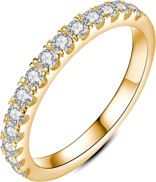 IMOLOVE Moissanite Wedding Band Wedding Rings for Women 925 Sterling Silver Rings with 18K White Gold Plated Eternity Stackable Engagement Ring Anniversary Band Size 3-12