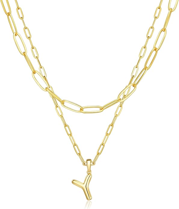 adoyi Valentines Day Gifts for Women Hers Dainty 14K Gold Plated Heart Initial Necklaces Layered Letter A-Z Pendant Necklace Stack Trendy Jewelry Birthday Valentines Day Gifts for Women Jewelry