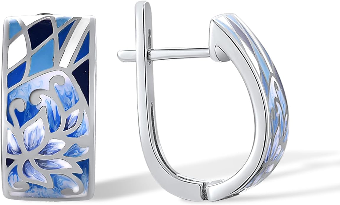 Santuzza 925 Sterling Silver Enamel Pattern Dangle Earrings