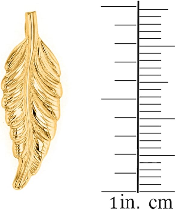 Solid 14k Yellow Gold Bohemia Leaf Feather Necklace and Earring Set