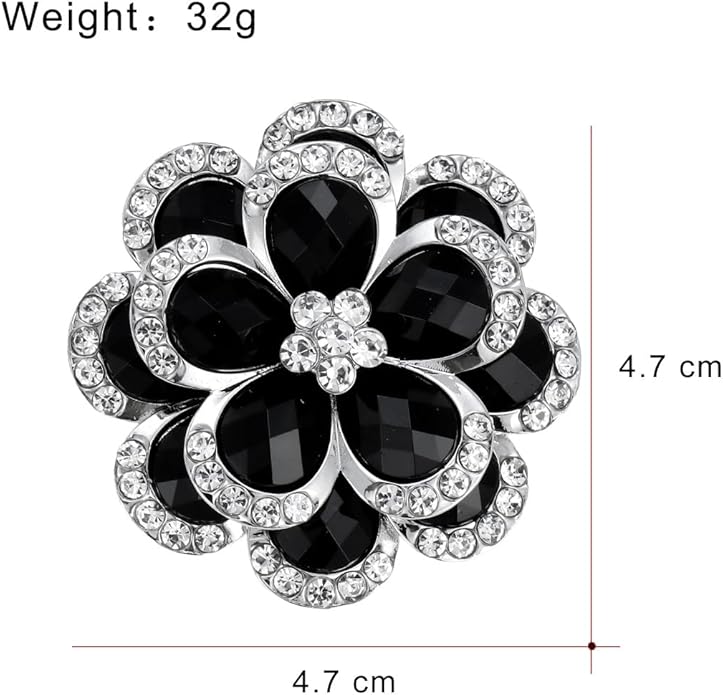 Rhinestone Flower Brooch for Women Vintage Style Black White Crystal Flower Brooch Pin Sparkling Bridal Wedding Crystal Pin Elegant Clothing Hat Bag Accessories Christmas Birthday Party Wedding Costume Jewelry